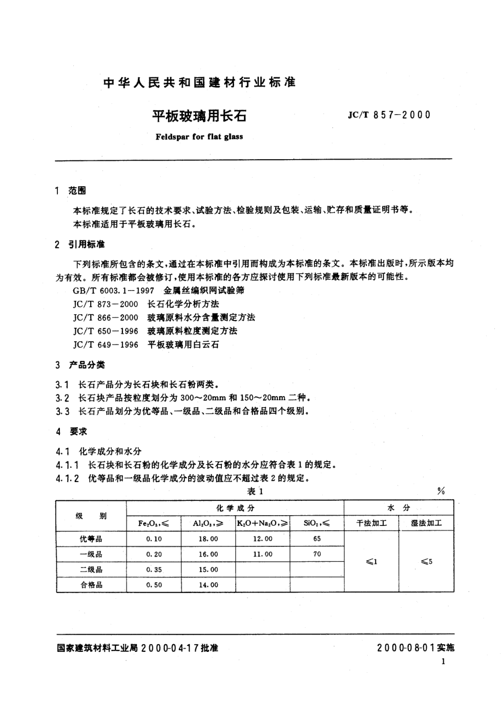 JCT 857-2000 平板玻璃用长石-2 JCT 857-2000 平板玻璃用长石-2