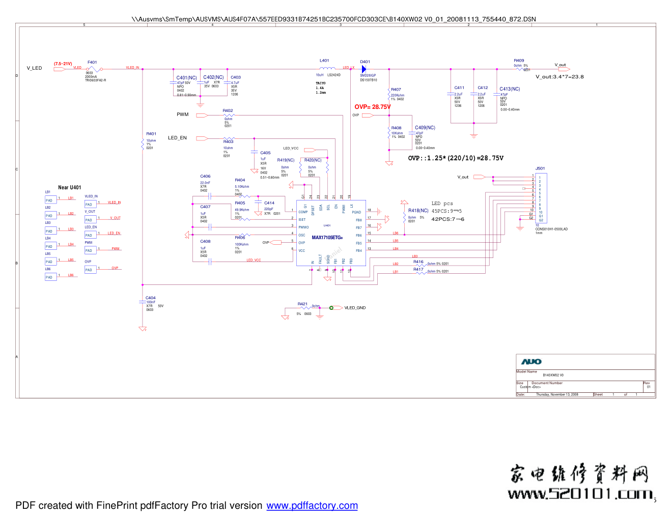 AUO友达液晶显示屏B140XW02 V0 01 PCB电路图-7