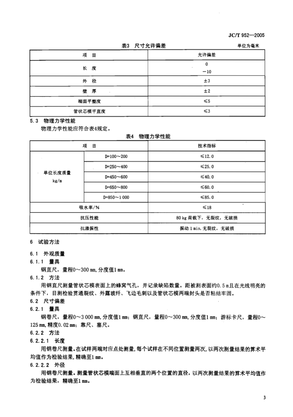 JCT 952-2005 玻璃纤维增强水泥永久性管状芯模-4 JCT 952-2005 玻璃纤维增强水泥永久性管状芯模-4