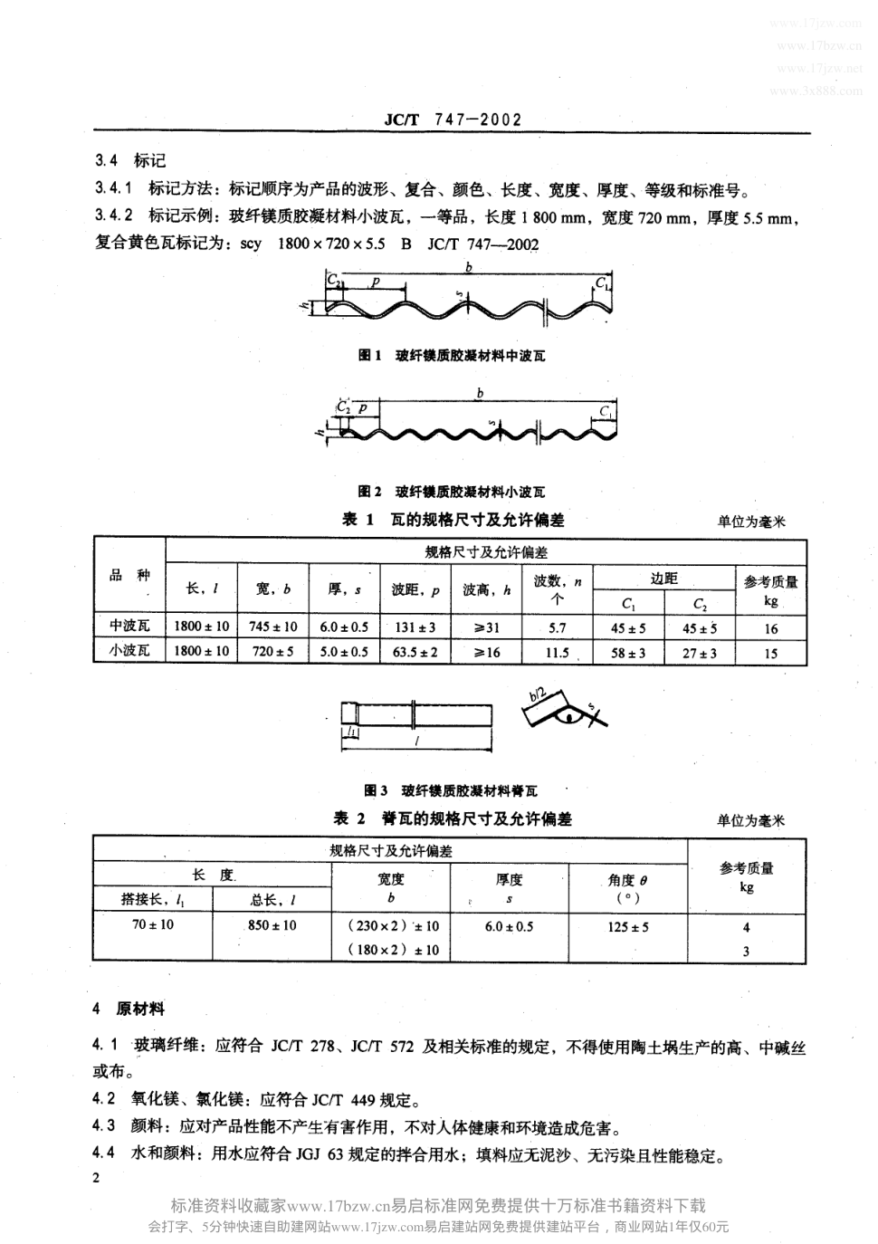 JCT 747-2002 玻纤镁质胶凝材料波瓦及脊瓦-3 JCT 747-2002 玻纤镁质胶凝材料波瓦及脊瓦-3