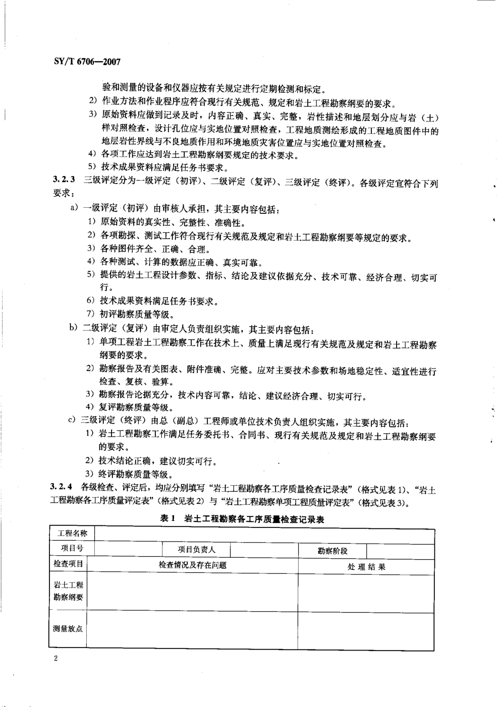 SYT 6706-2007 油气田及管道岩土工程勘察质量评定要求-4