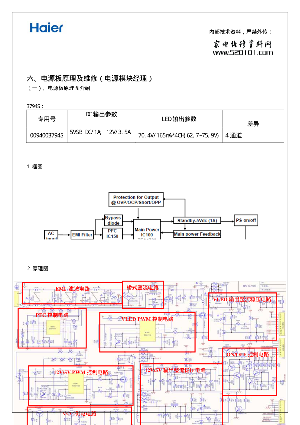 海尔0094003794电源板维修手册和电路图-0