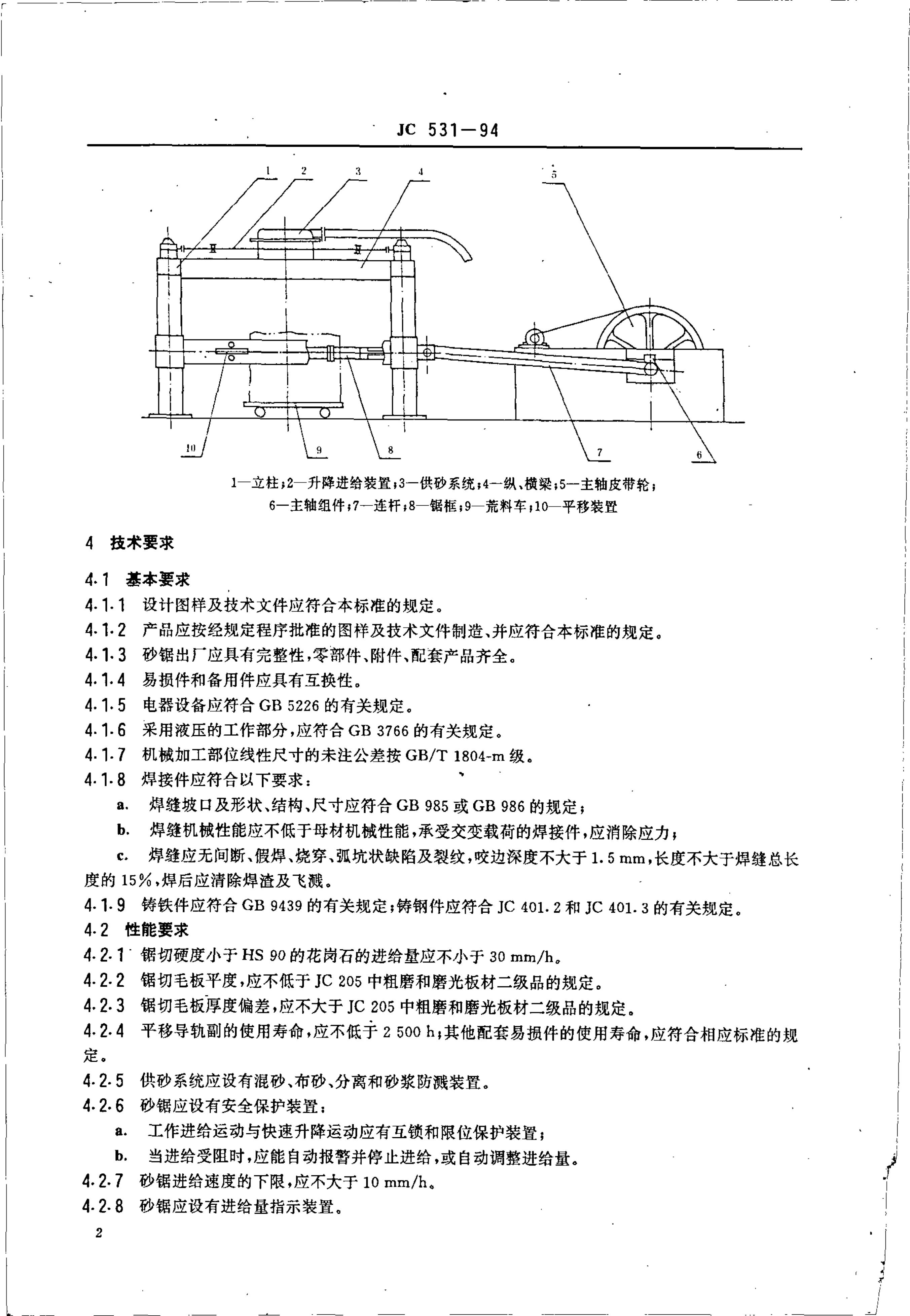 JC 531-1994 平移式砂锯机技术条件-3
